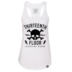 Skull & Bones Racerback Tank Top - White - Thirteenth Floor
